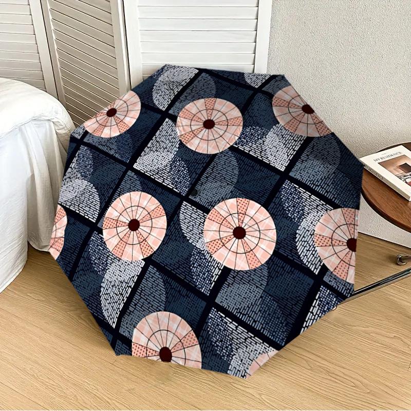 1pc geometry Pattern Automatic Folding Umbrella - Portable Collapsible Design, 8-Rib Iron Frame, Playful Design yy251215200
