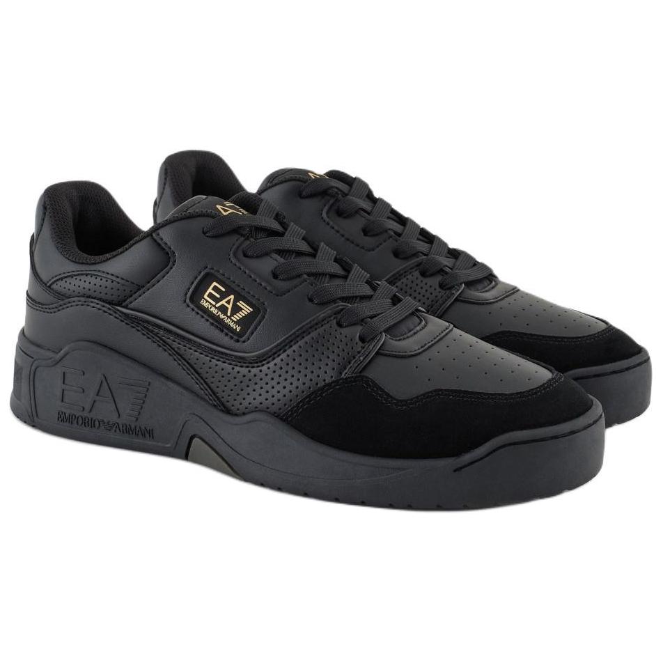 Emporio Armani EA7 Leather Round Toe Lace-Up Low-Top Sneakers Men Sneakers Black X8X187XK402M701