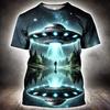 Summer UFO Alien 3d Print T-shirt Men Fashion Casual O-Neck Short Sleeve Tshirt Funny Mysterious Spaceship Tops Tees Men Clothes