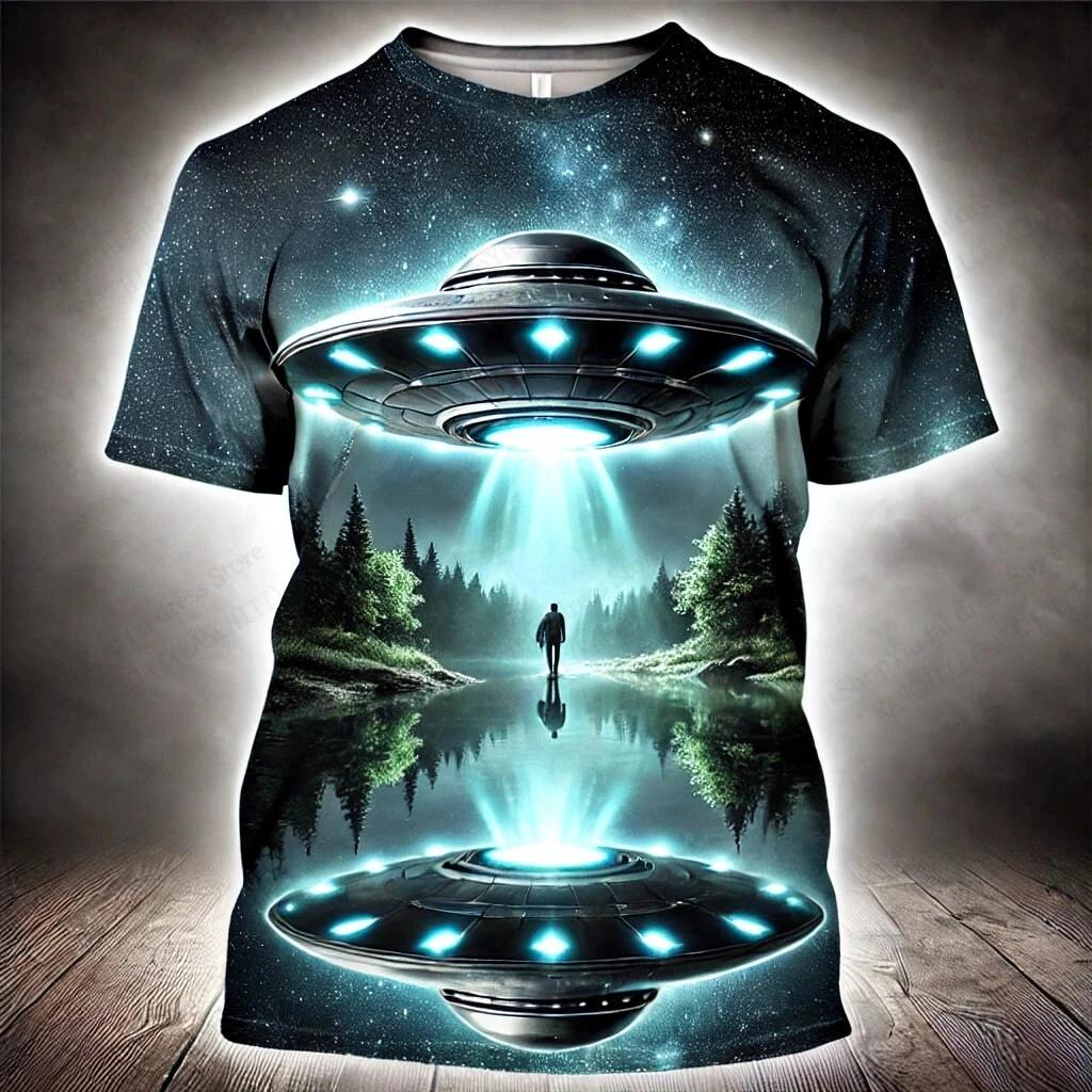 

Summer UFO Alien 3d Print T-shirt Men Fashion Casual O-Neck Short Sleeve Tshirt Funny Mysterious Spaceship Tops Tees Men Clothes 6XL