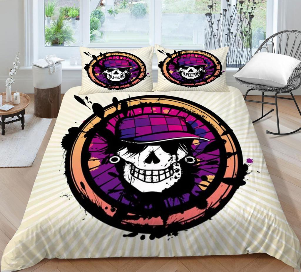 Bed Cover Home Bedclothes Bedding Set 2/3pcs 3D Skull Printing Microfiber Washable Bed Quilt Cover Set
