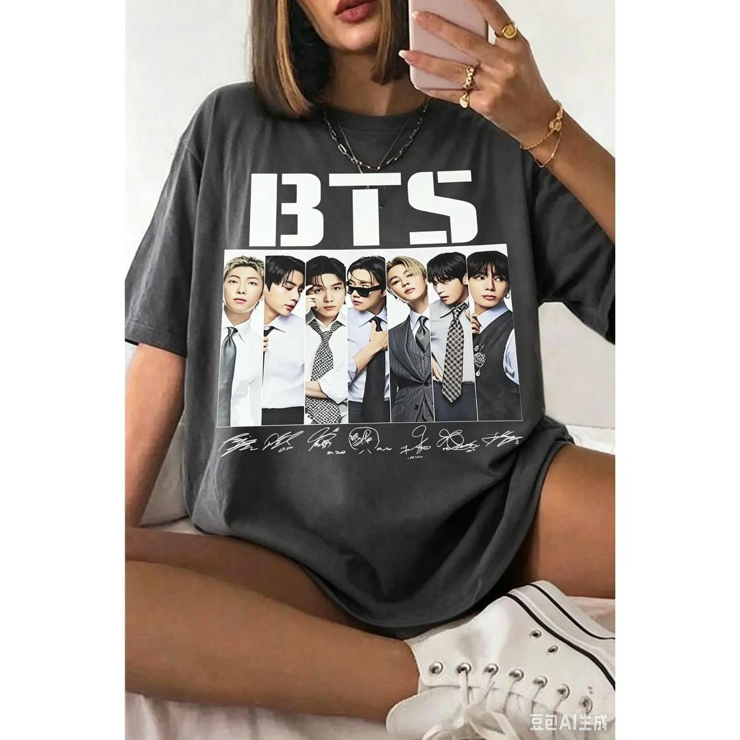 BTS Army Grafik T-Shirt Herren Damen Kpop Grafik Kurzarm Streetwear Y2k Oversized Lässig Locker Hohe Qualität Oberteil Damen Herren Kleidung M black