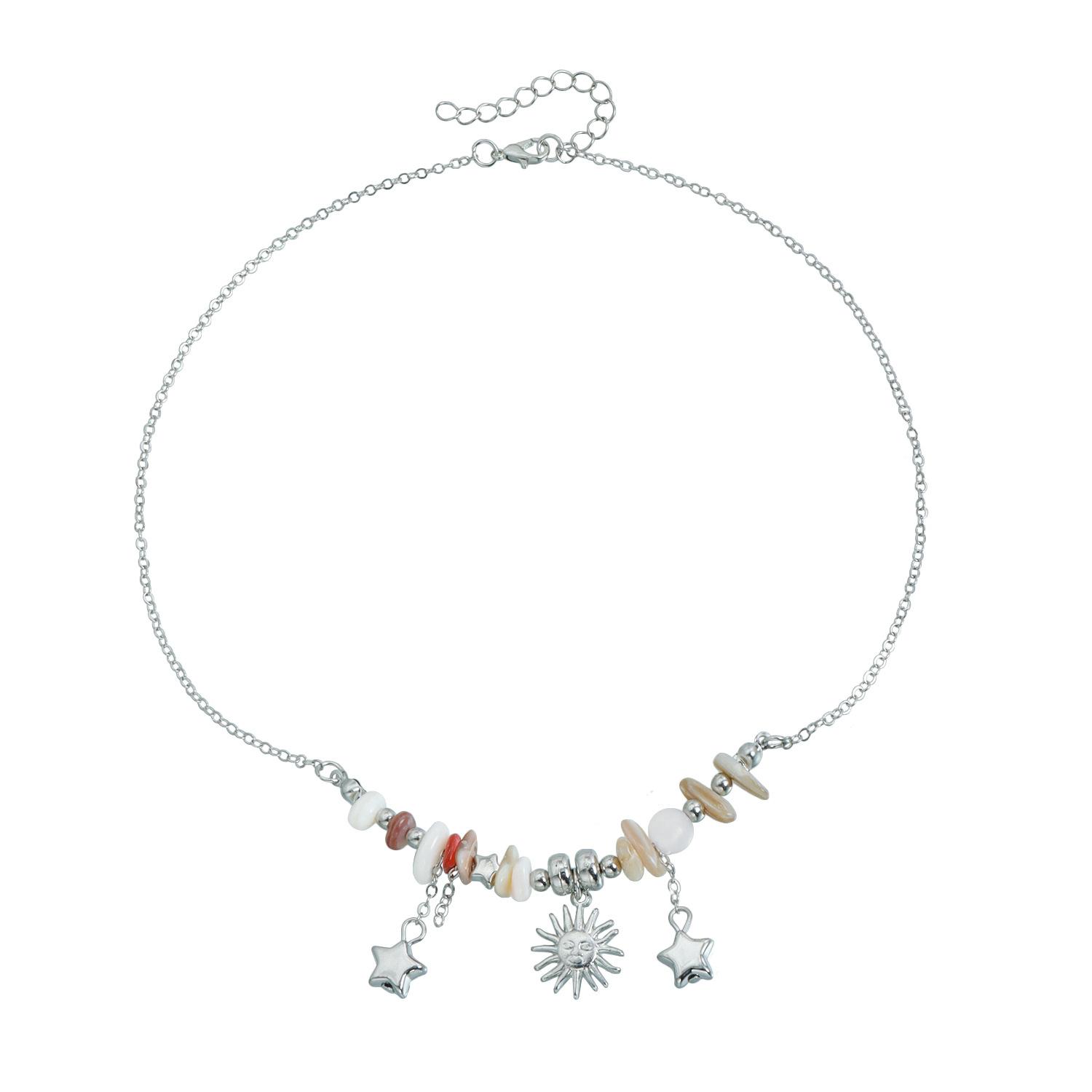 

Love sunflower fish bone necklace, gravel beaded collarbone chain, niche design necklace