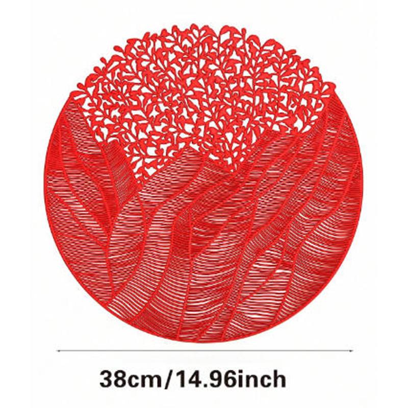 Creative Round Table Mat PVC Bronzing Decorative Leaf Pattern Thermal Insulation Mat Multi-color Table Mat