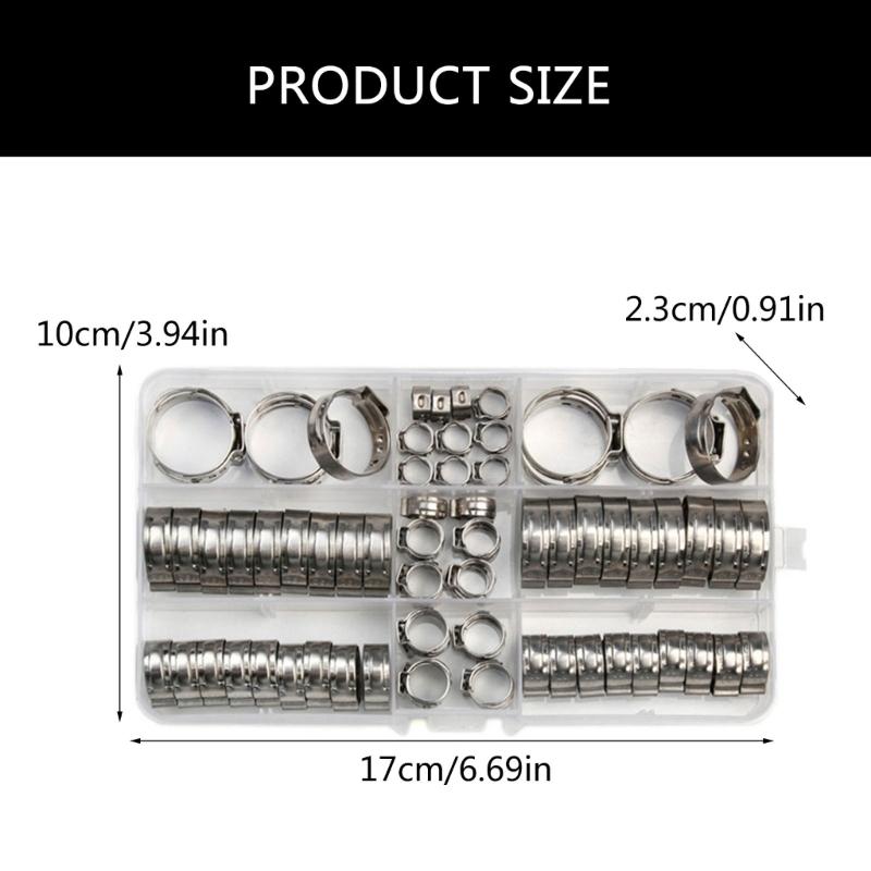80Pcs Single Ear Hose Clamps 5.8-23.5mm Crimp Hose Clamps Cinches Clamp Rings for Securing Pipe Hoses and Automotive Use