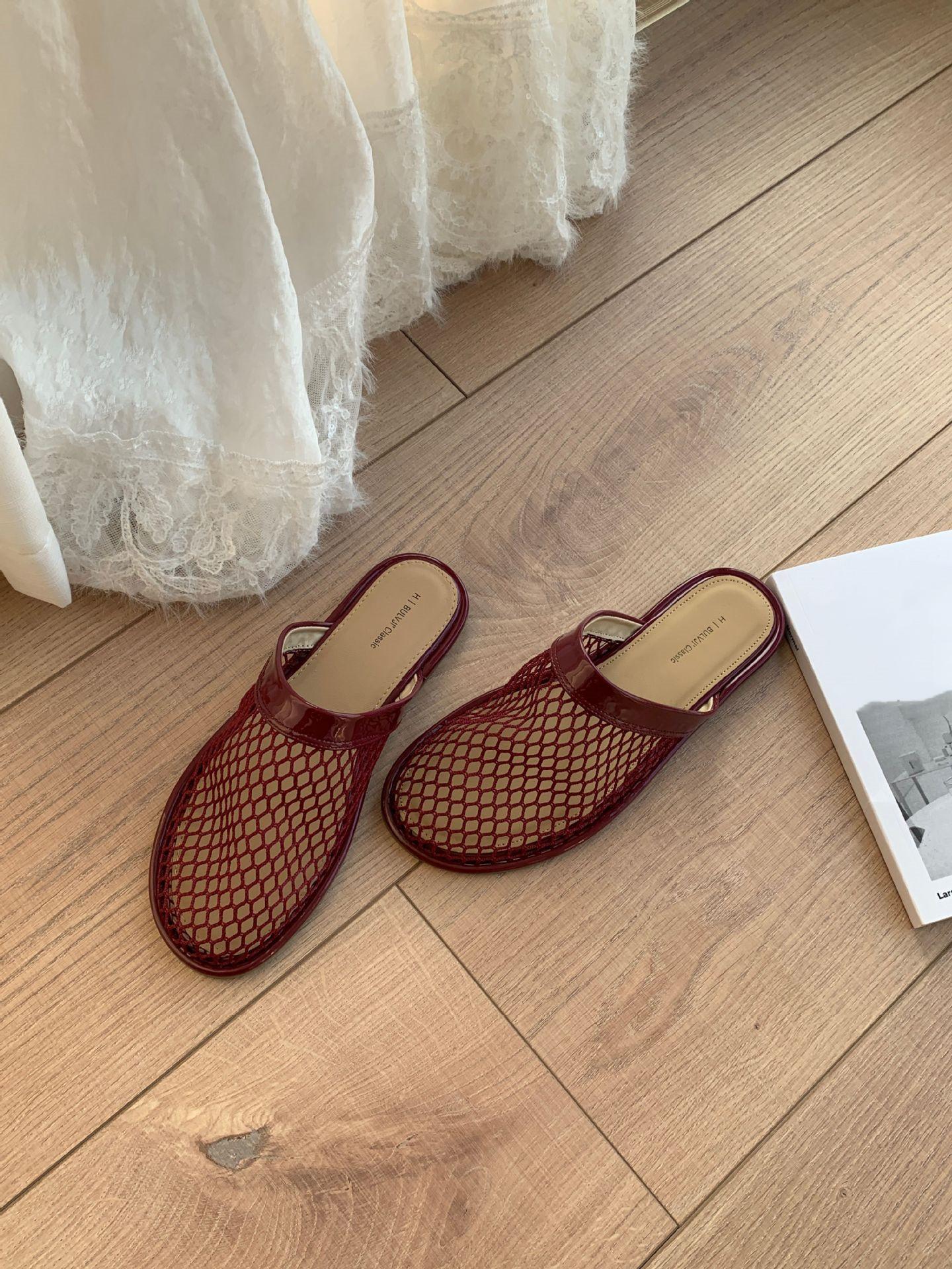 

Fashion IPPEUM Women Mules Mesh Red Flat Shoes 2025 Summer Slippers Ballet Flats 245 красный