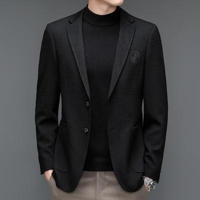 Seersucker Stretch Suit for Men Autumn and Winter Embroidered Korean Version Slim Trendy Casual Small Suit for Youth