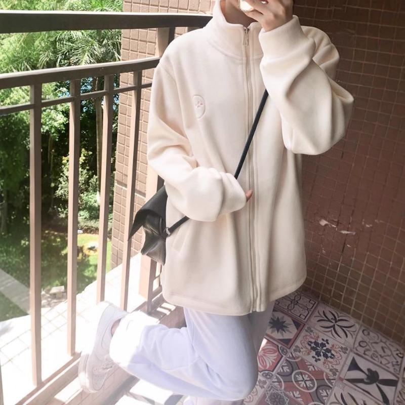 Small double-sided fleece jacket women's autumn and winter fleece thickened fleece sweater women's stand-up collar zipper cardigan