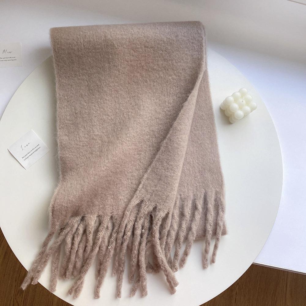 Fashion Warm Winter Cashmere Scarf Solid Color Soft Long Tassel Scarves Mohair Thickened Shawl Wrap Women