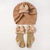 New children's hat set, cute solid color bunny baby stockings, soft hat sock cover
