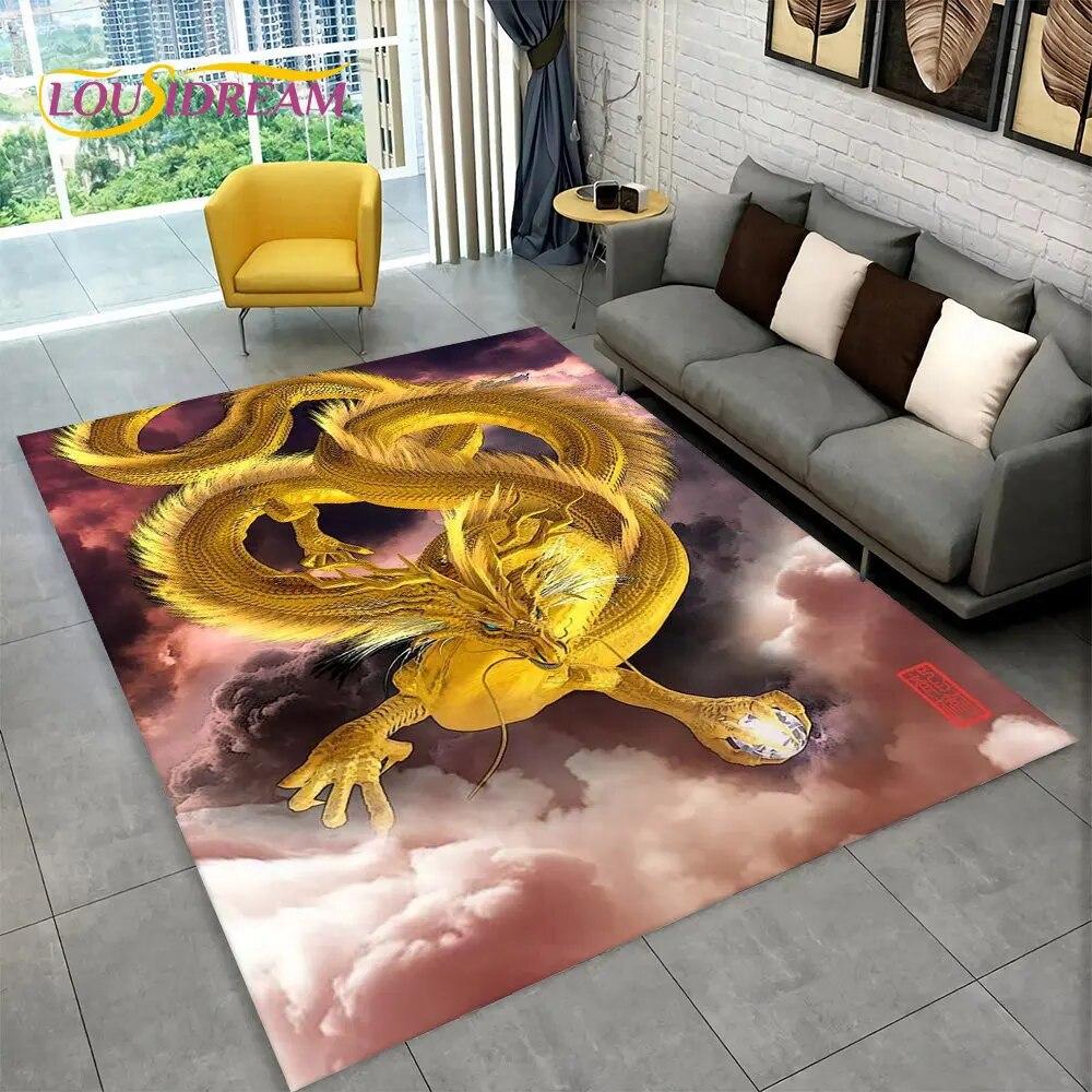 Kreslený Vzor Draka Velký Oblastní Koberec, Koberec pro Obývací Pokoj Ložnici Pohovku Rohožka Kuchyňská Dekorace, Dětská Hrací Protiskluzová Podlahová Podložka