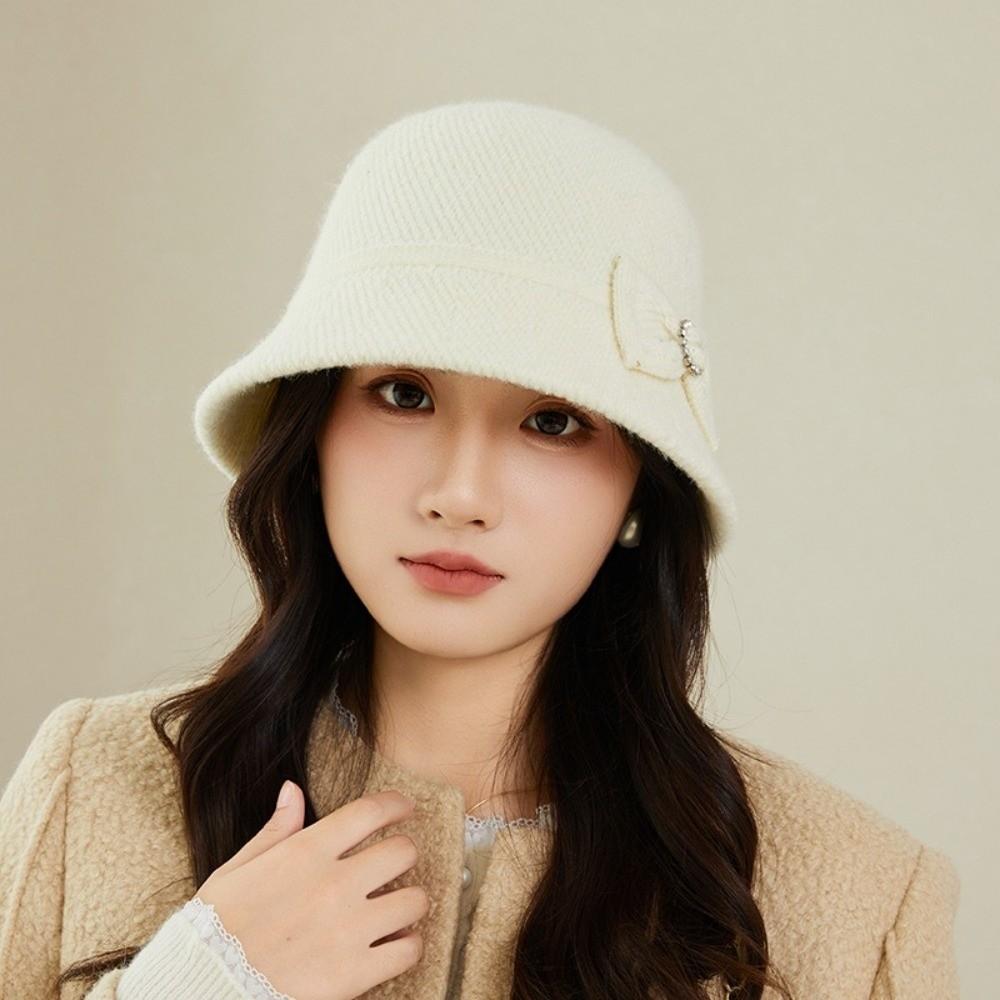 Elegant Bow Fisherman Hat Thickened Windproof Bucket Hat Solid Color Foldable Basin Caps