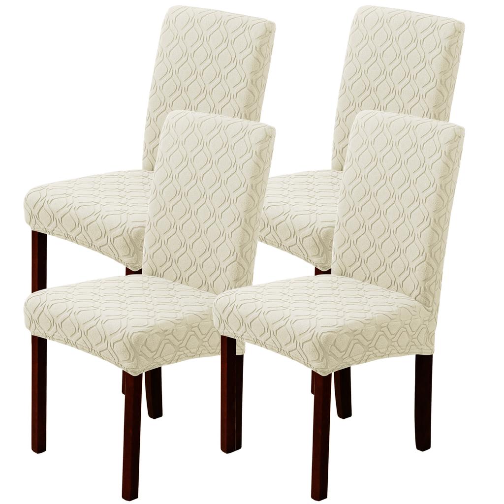 4pcs Jacquard Stretch Chair Covers Dining Room Elastic Slipcovers Stretchable Seat Cover Dustproof Chair Protective Home Decor