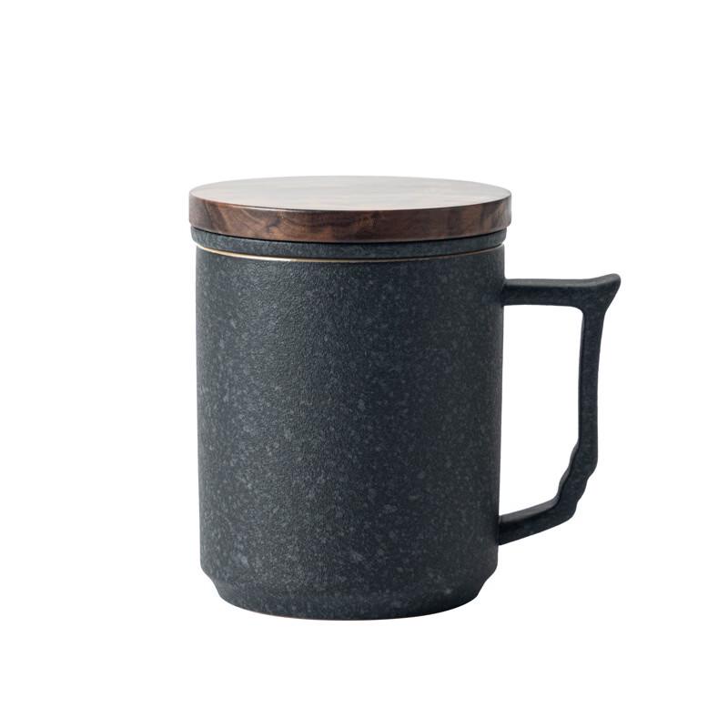 OLOEY Ceramic Tea Infuser Mug with Wooden Lid, 360ML