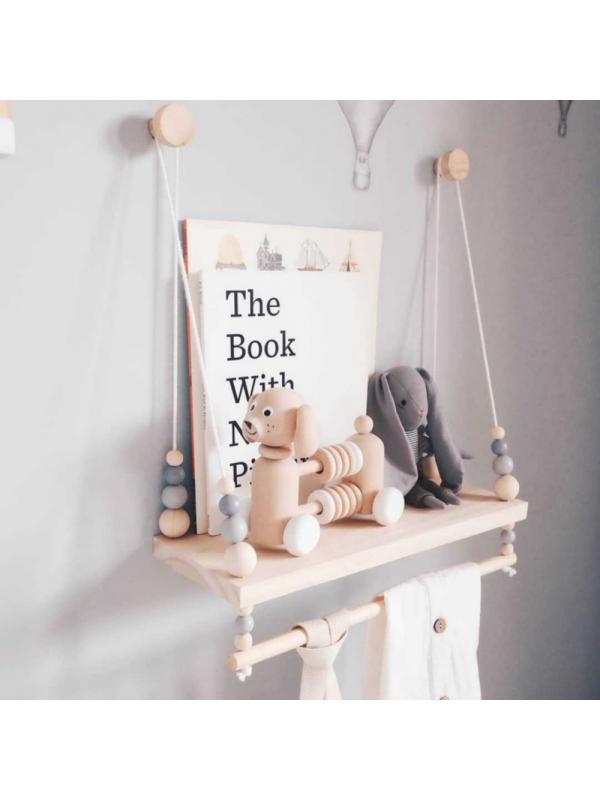 Nástěnná police z dřevěných korálků v severském stylu, úložný regál pro domácí dekoraci