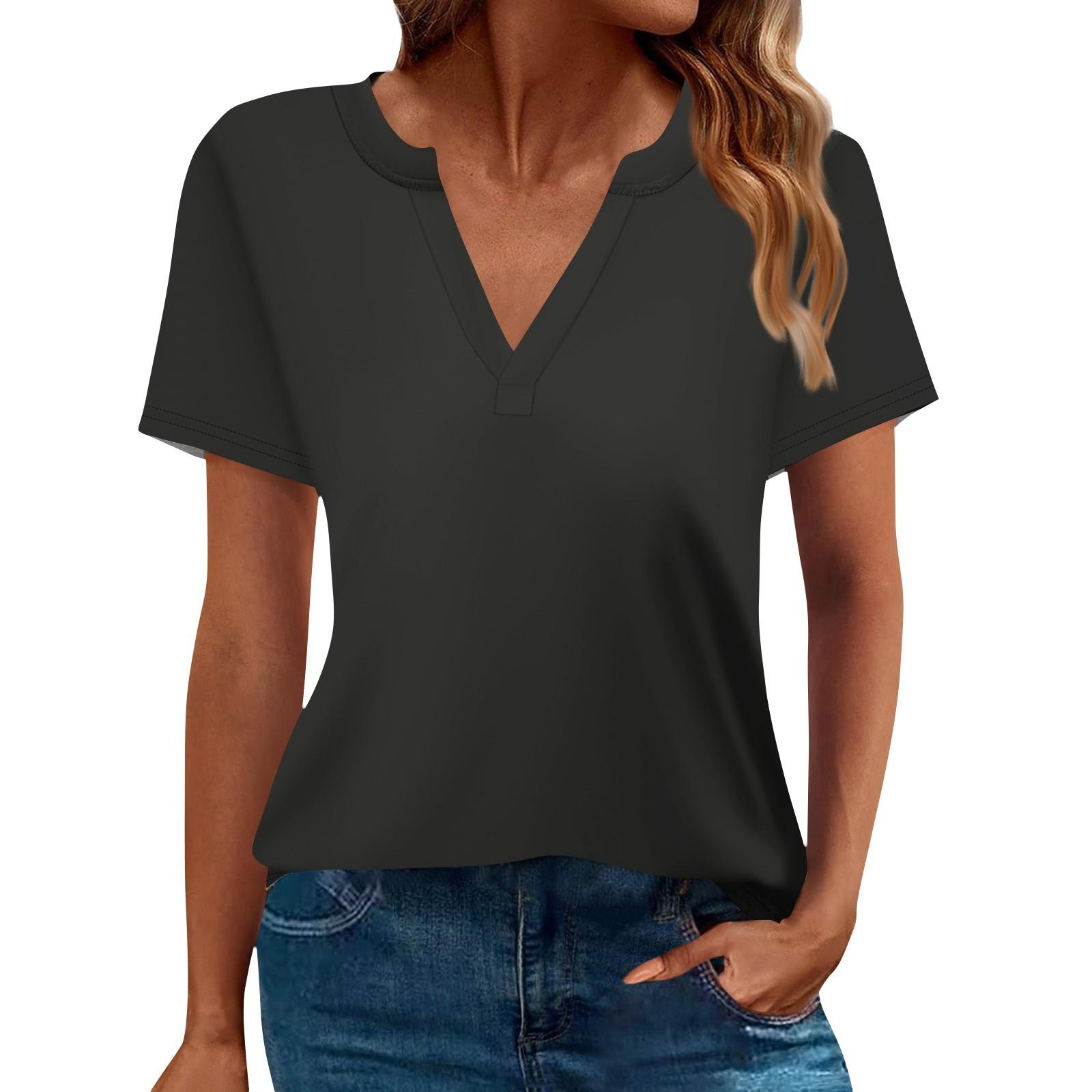 Жен. Футболка Футболка Сплошной цвет С короткими рукавами Повседневные Выходные Мода — фото 3