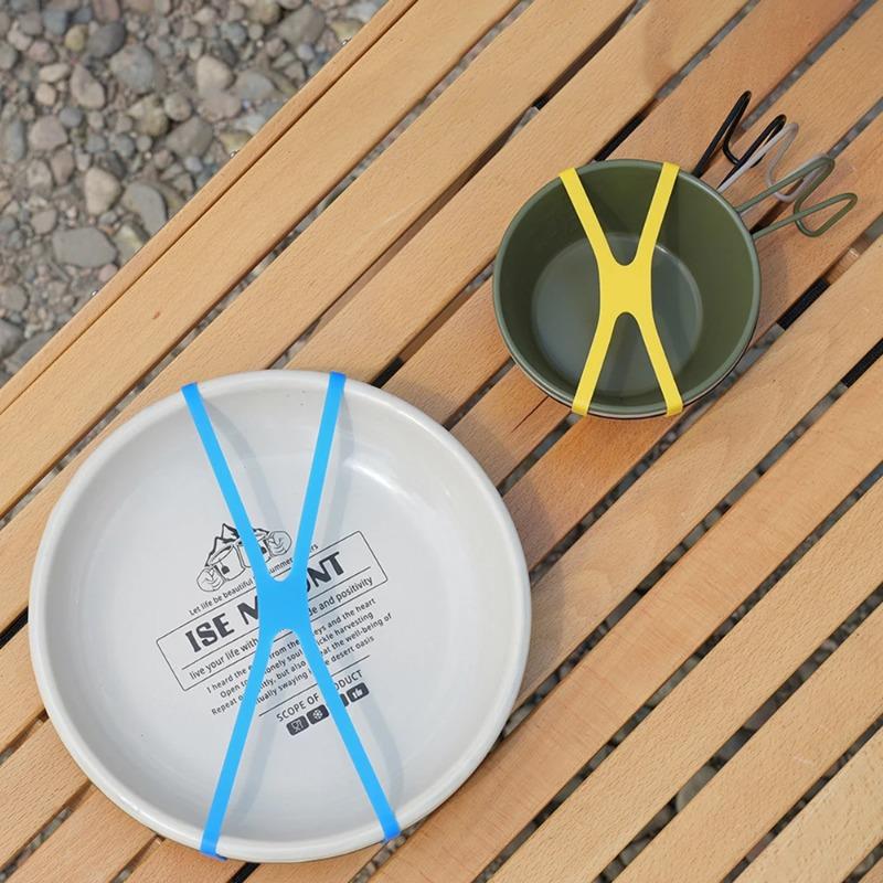 Outdoor Camping Tableware Storage Silicone Elastic Color Tie Cross Packing Storage Tools Camping Equipment Hiking Accessories