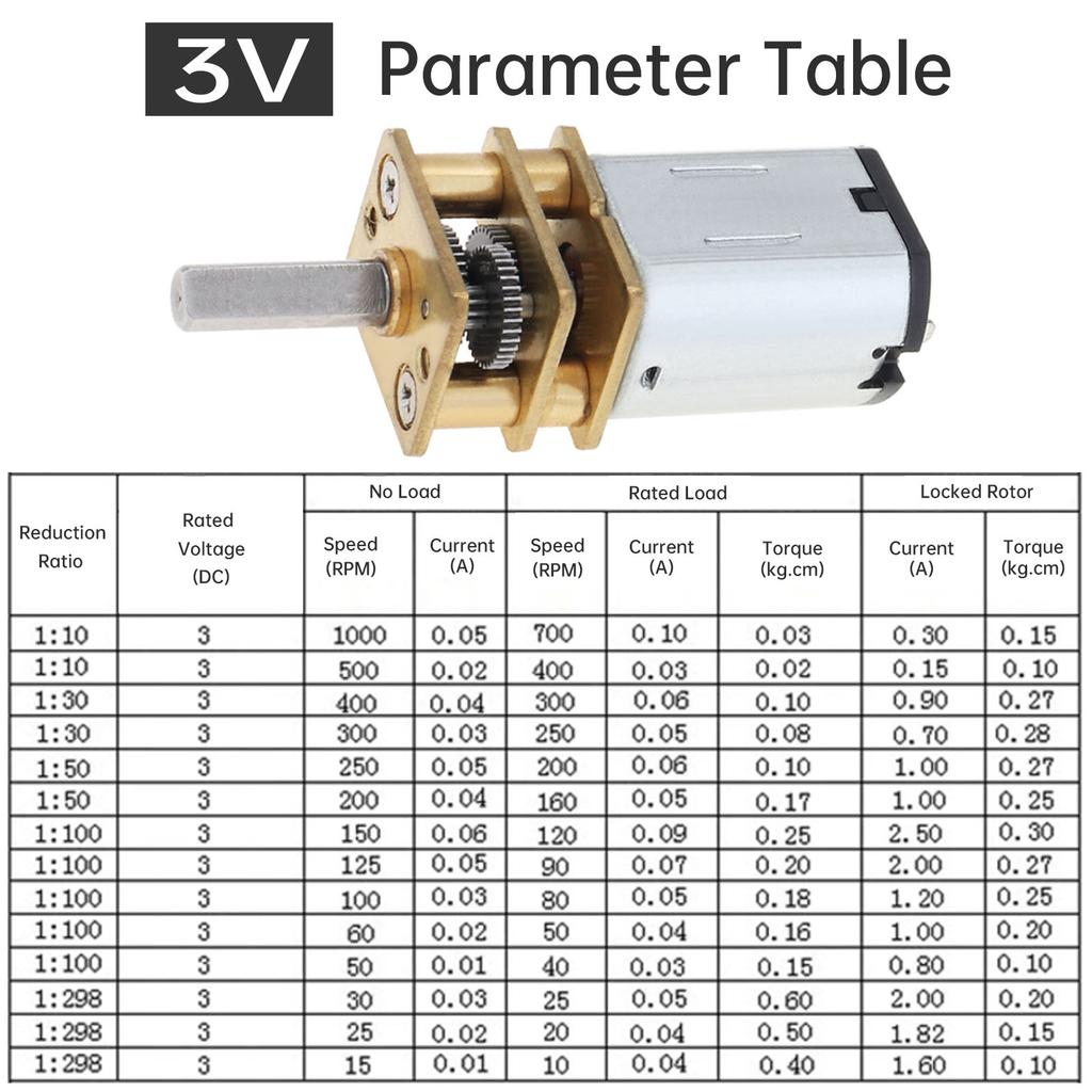 N20 Mini Micro Metal Gear Motor DC 3V with Gear Wheel DC Motors 15/30/50/60/100/200/300/500/1000RPM