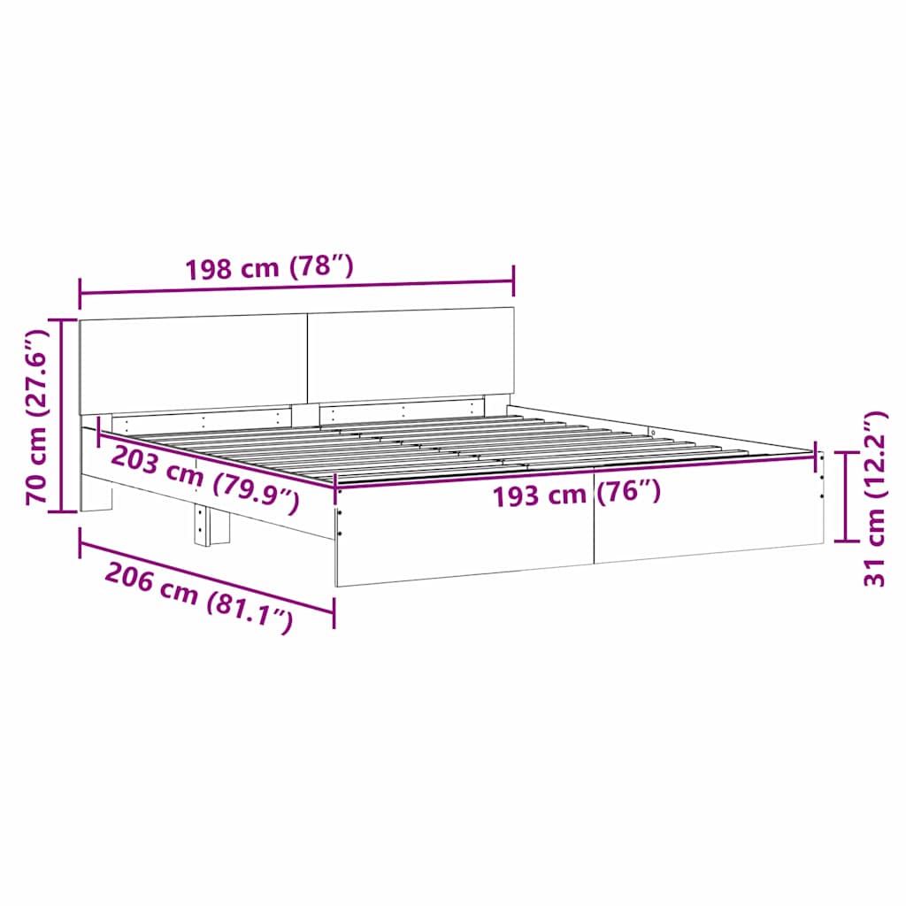 Bed Frame Wall Mounted Sonoma 193 x 203 cm Engineered Wood