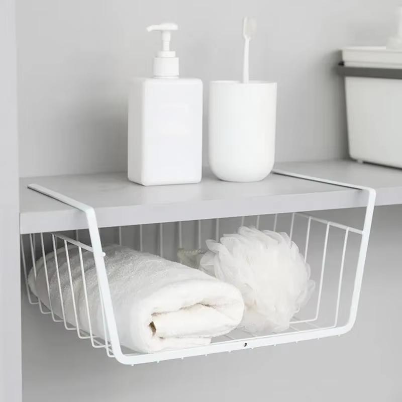 Multi Functional Iron Bottom Hanging Basket Perforated Kitchen Bathroom Storage Basket Storage Rack