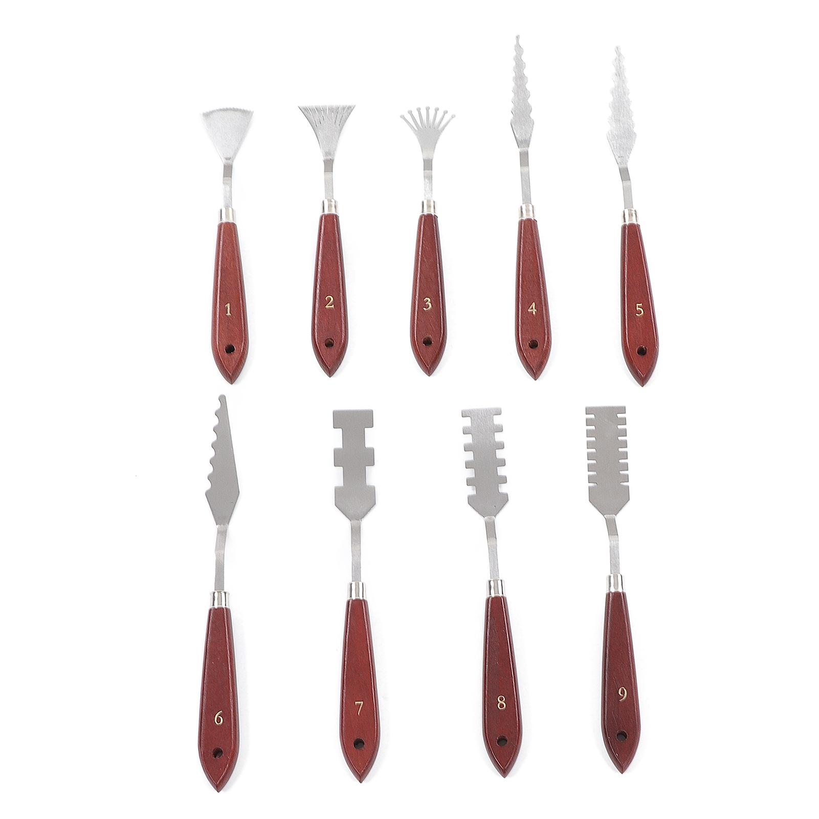 Набор из 9 мастихинов Портативный набор мастихинов из нержавеющей стали с деревянной ручкой Принадлежности для смешивания цветов
