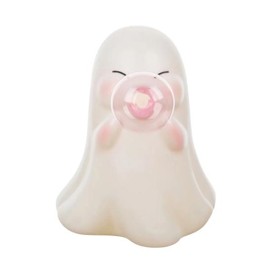 Halloween Ghost Figurine Pink Bubble Gum Ghost Statue Resin Tabletop Ornament for Home Office Shelf Tiered Tray Decor