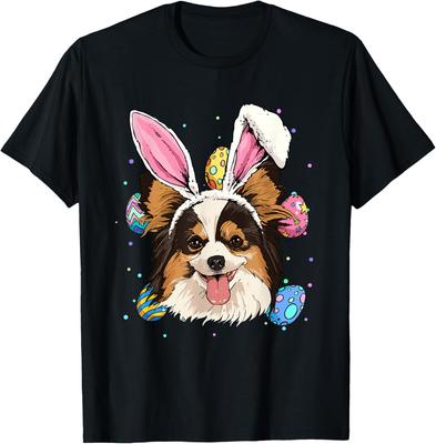 Osterhase Papillon Hund Grafik T-Shirt Süßes Feiertier Print T-Shirt für Herren Damen
