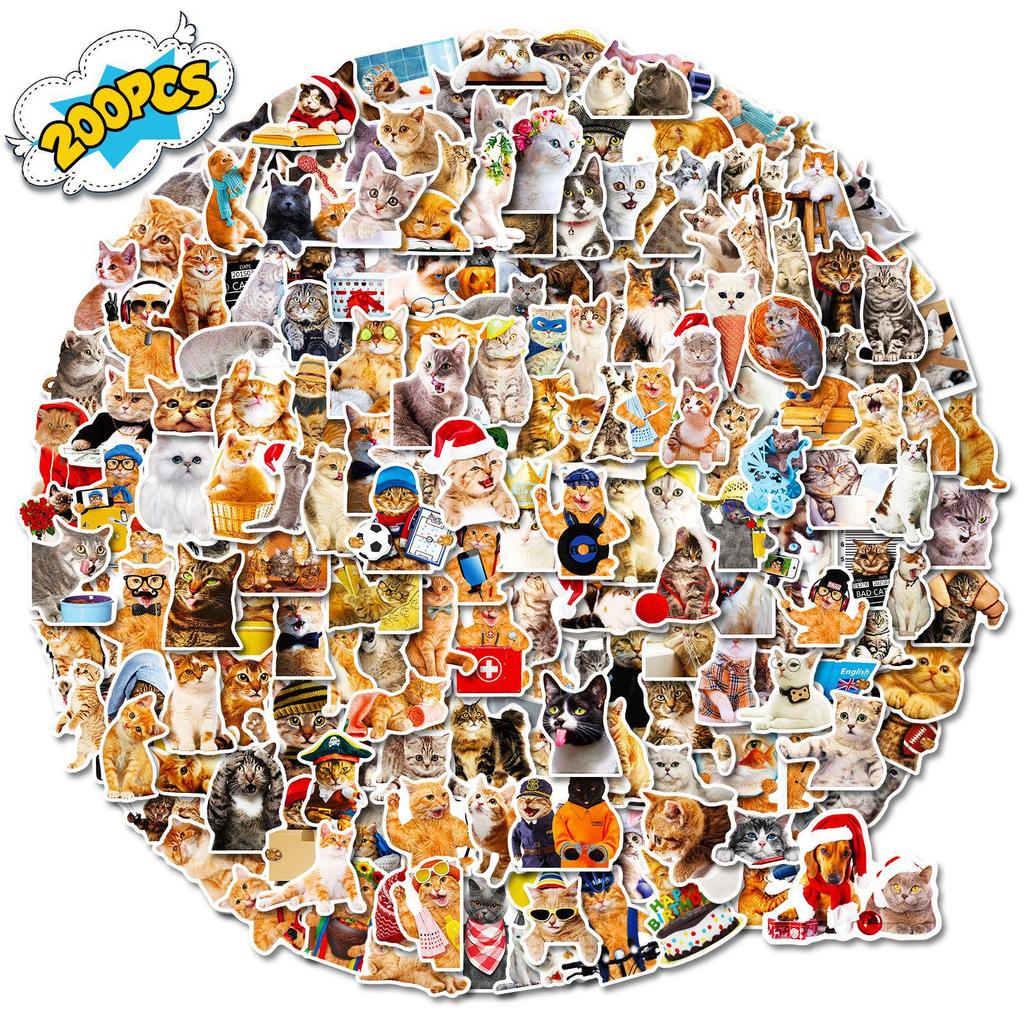 200 Realistic Mori Style Cat Stickers - Self-Adhesive, Waterproof PVC for Notebooks