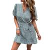 2025 summer new fashion women's printed v-neck dress
