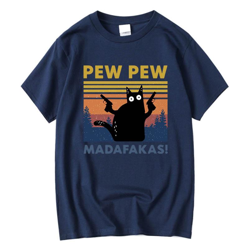 Pew Pew Madafakas Ladies T-shirt Novelty and Interesting Cat T-shirt Loose Top Girls Round Neck Short-sleeved Streetwear