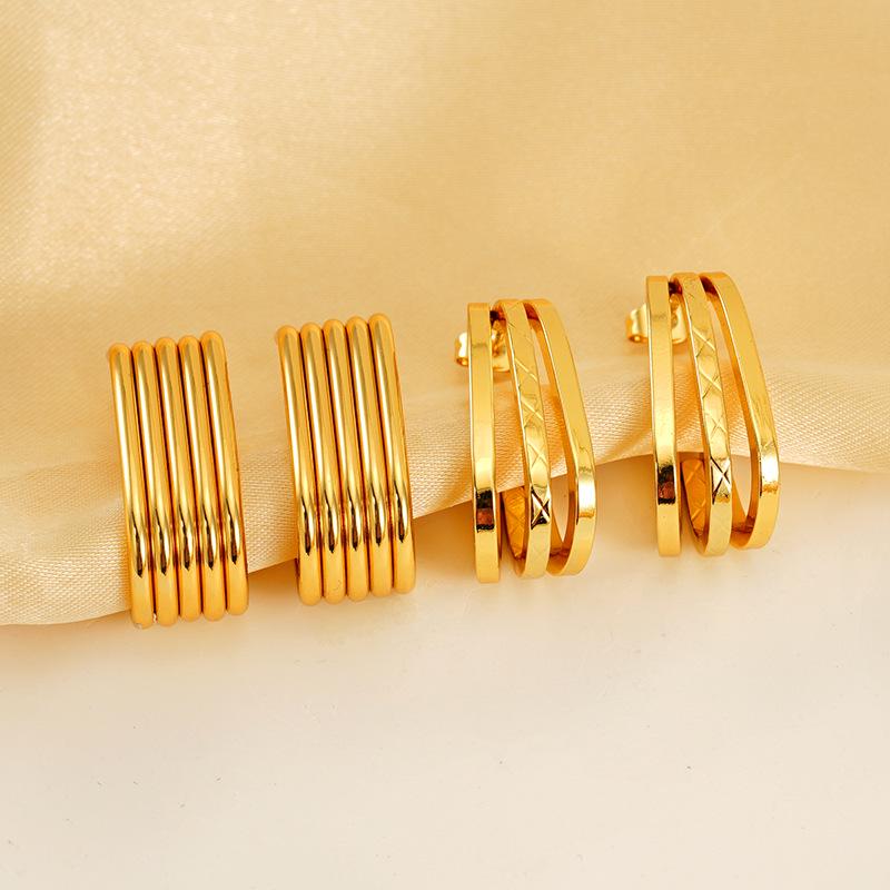 European & American Style Women's Titanium Steel Multi-Layer Irregular Earrings - High-End Fashion