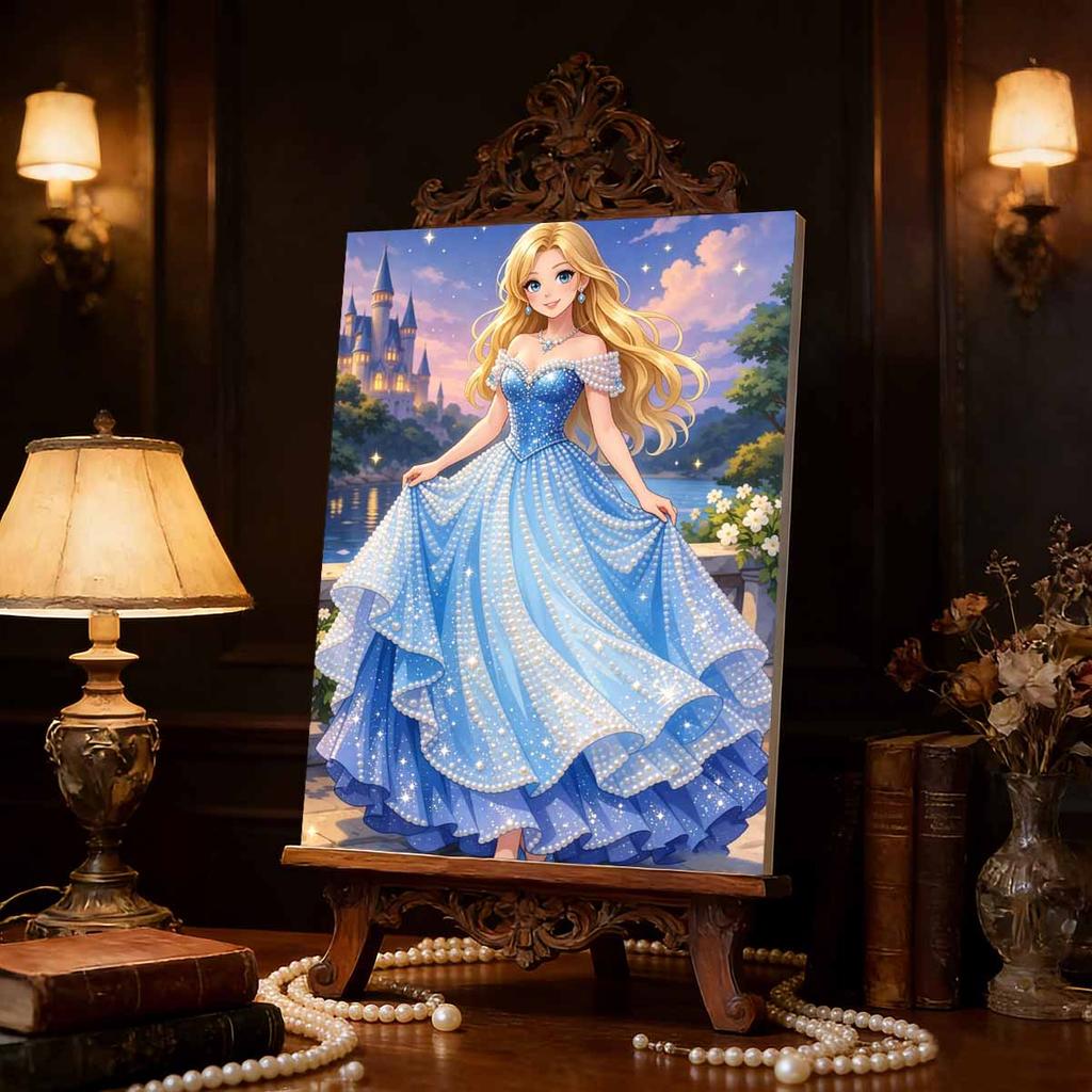 Starry Castle Cinderella New Pearl-Inlaid Frameless Art | Handmade Pearl Craft, Castle Lake Starry Theme, for Romantic Fairy Tale Decor