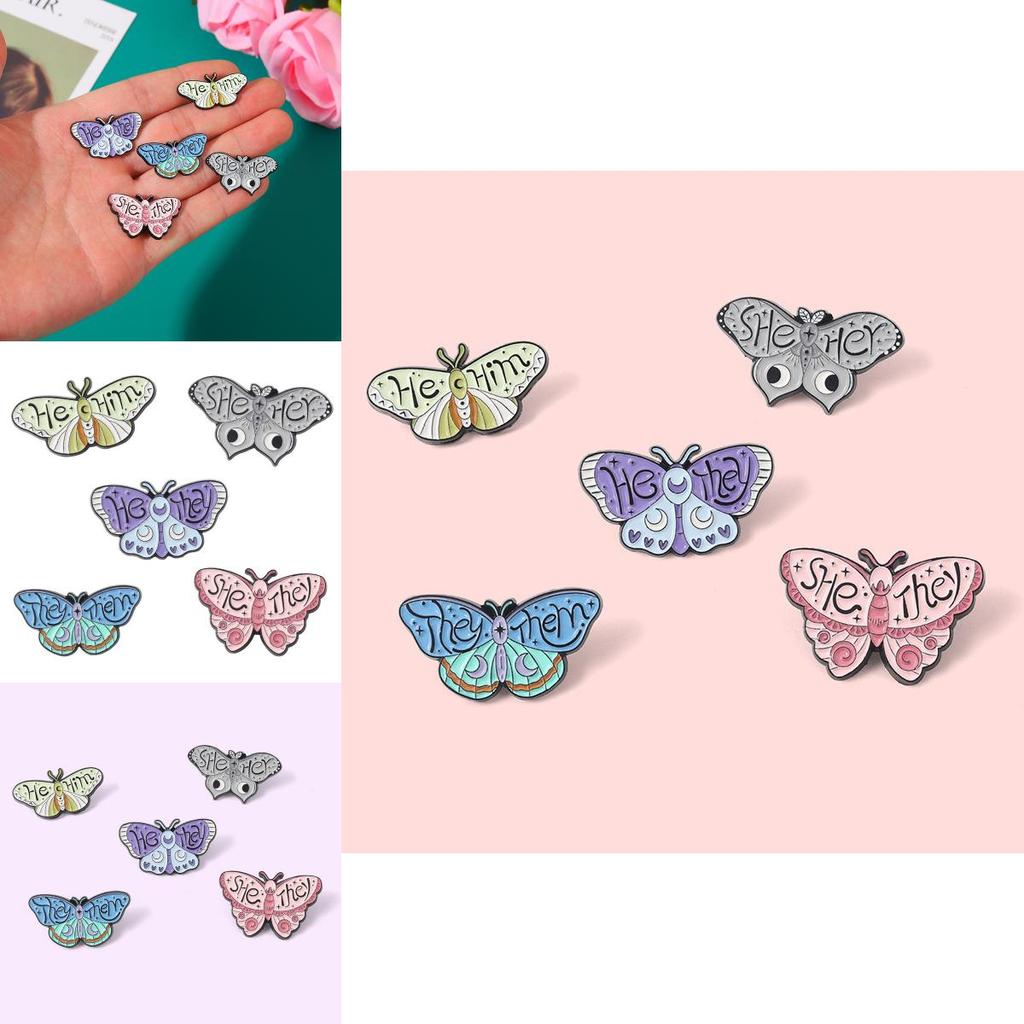 Unique Colorful Butterfly Shape Metal Badge Brooch Gender Pronoun Pin For Accessories