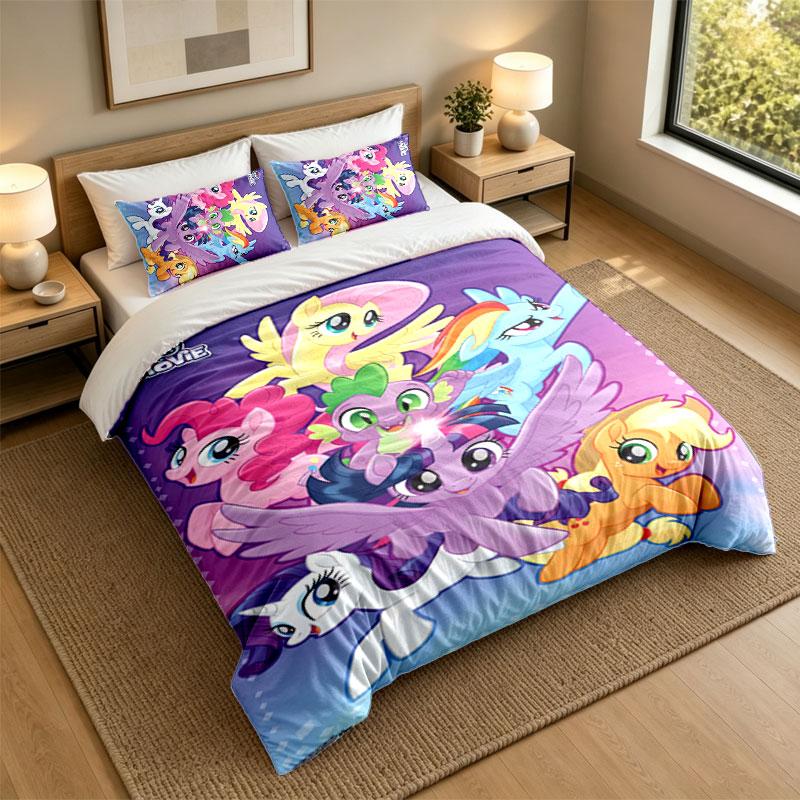 Set Biancheria da Letto 3 Pezzi My Little Pony Lenzuolo Morbido e Due Federe Decorazione Camera da Letto