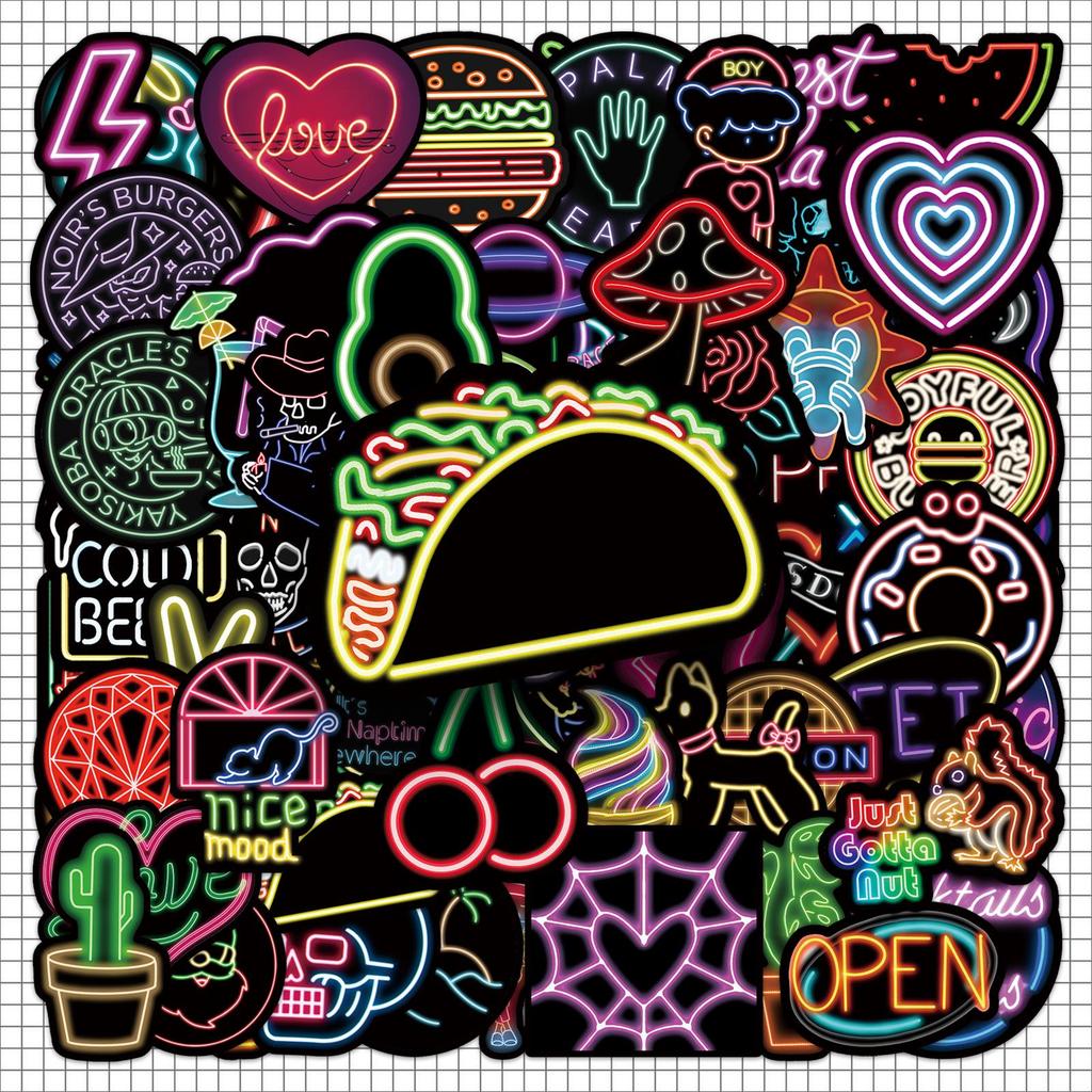 100 Neon Cartoon Graffiti Stickers: Trendy Toys & DIY Journal Decoration