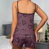 Women's Heart-shaped Printed Pajamas Set Sexy Pajamas Silk Pleated Vest Shorts Set Soft and Comfortable Home Wear Sweet and Cute