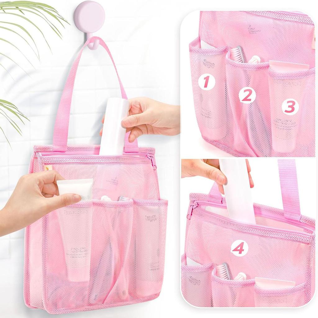 Portable Mesh Shower Bag for Beach Gym Travel Ventilated Bath Storage Organizers With Hanging Hook