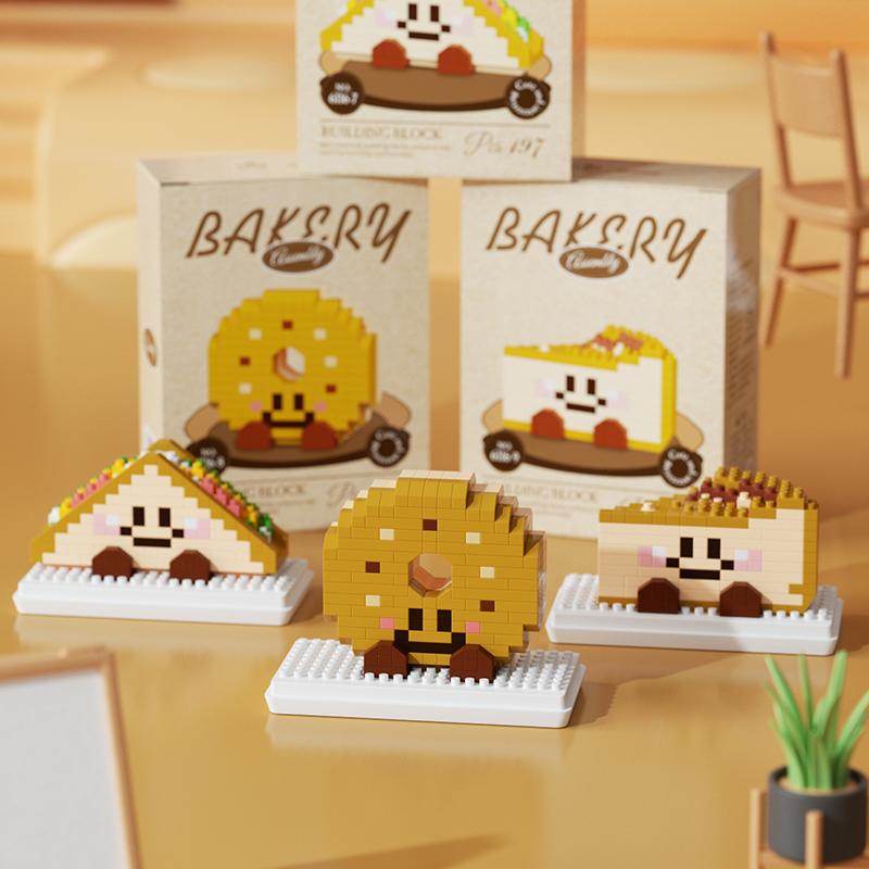 Non-Toxic Kawaii Bread&Cake Series Mini Blocks Toys Micro Particle Building Blocks Toast Sandwich Croissant Educational Kids Toys