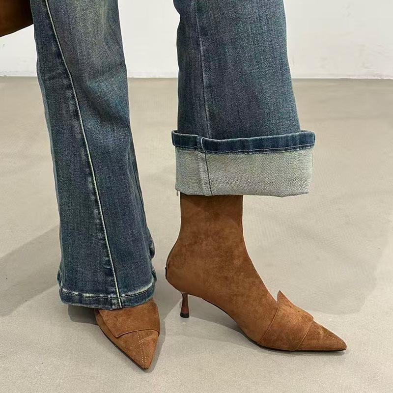 Pointed Short Boots Women's 2025 Autumn and Winter New Women's Boots Thin Heel Boots High Heels Short Boots Thin Boots Martin Boots