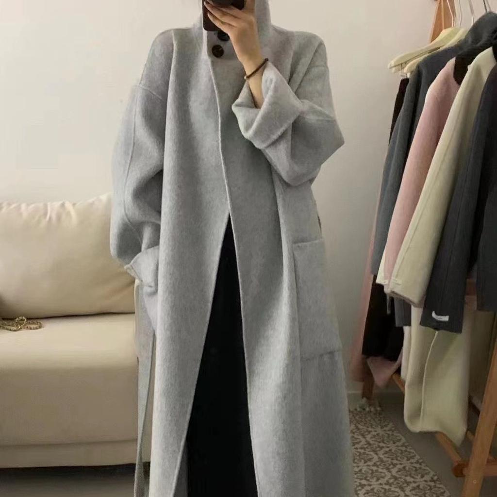 New Thickened Simple Woolen Coat, Long Hair Series, High Collar, Korean Style Double-sided Wool Coat, Versatile for Women