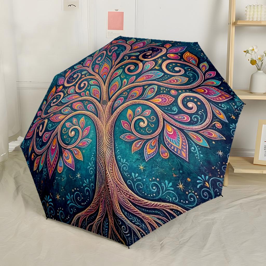Music Tree Universe Automatic Umbrella Folding Umbrella with 8 Ribs Foldable Design Travel Essential Fashionable Accessory