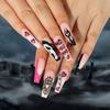Wear Nail Finished Black Powder Halloween Manicure Spider Web Ghost Love Flame Fake Nail Press On Nai