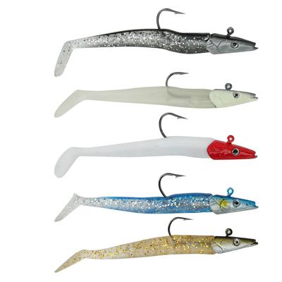 Set di Esche Artificiali Morbide con Testine Ganci Accessorio da Pesca Cinque Colori 12,5 cm