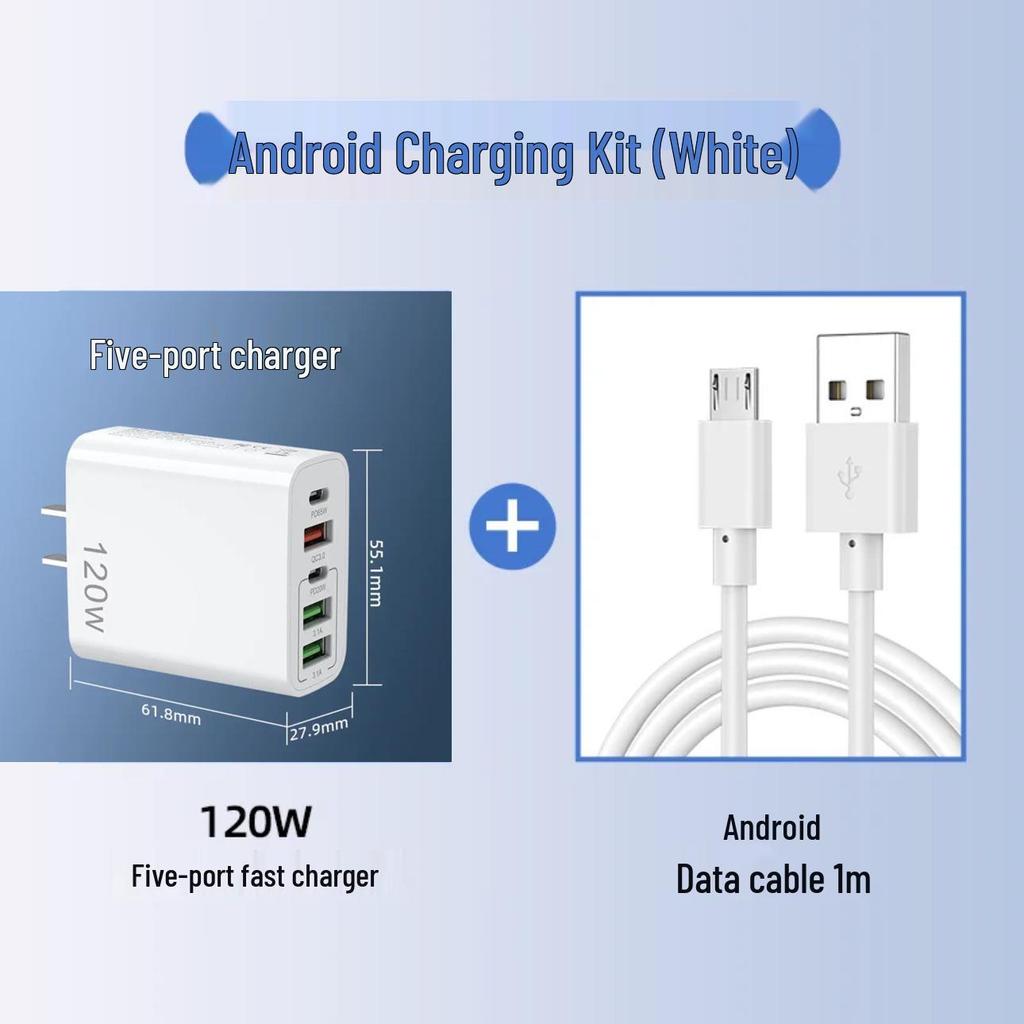 120W Multi-Port USB Charger for Apple, Android, Huawei, Xiaomi, OPPO