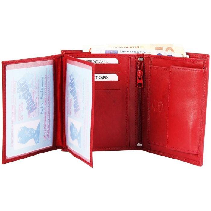 Portefeuille homme vertical - AKZENT - Modèle unique - Cuir vachette - Rouge - 10 emplacements cartes