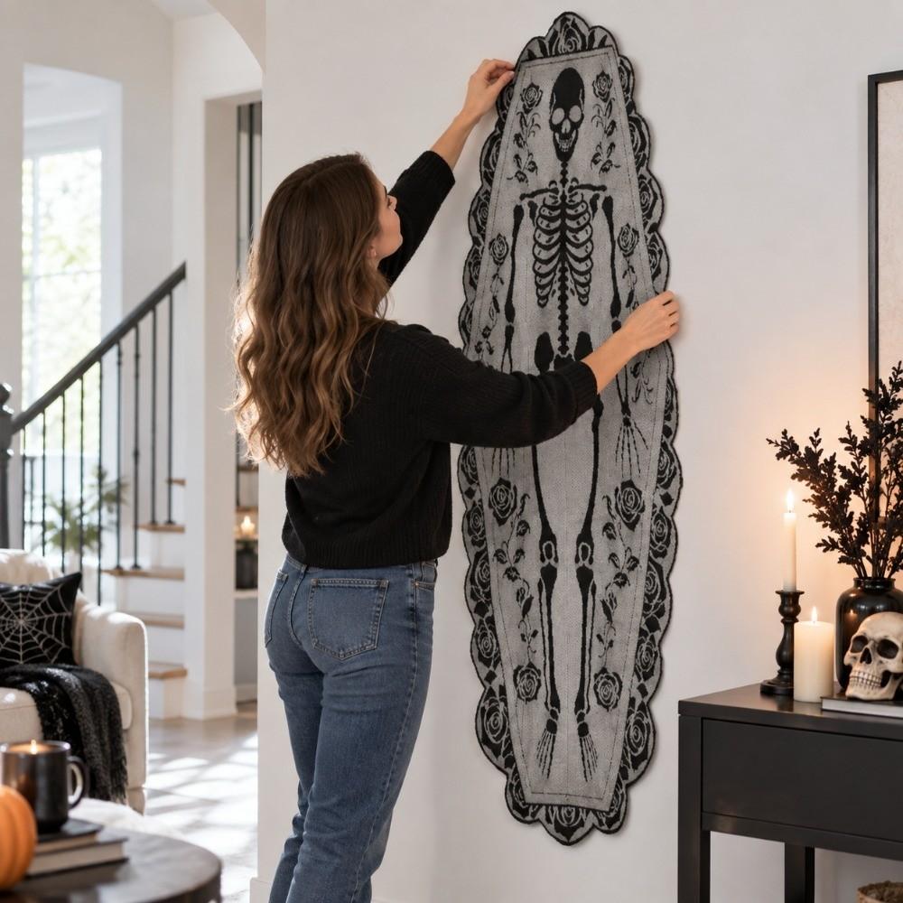 Dark Skeleton Design Table Decoration Cloth Rose Lace Trim Party Table Flag New Table Flag