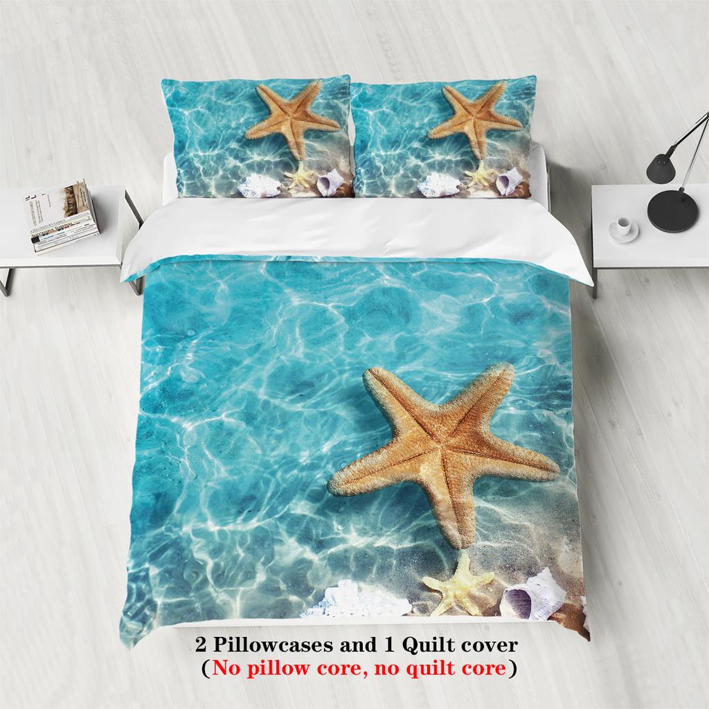 3-piece Beach Starfish Pattern Print (1 Duvet Cover+2 Pillowcases, No Core) Soft and Comfortable Bedding Set