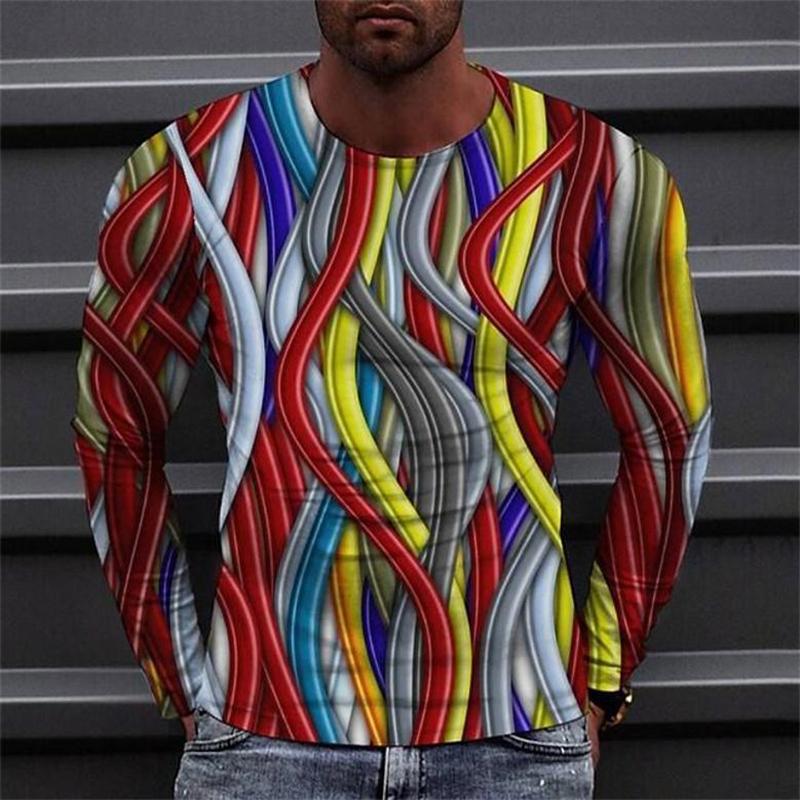 Men's 3D Creative Patterns Printed Hip Hop T-shirts Harajuku Style Round Neck Long Sleeve Colorful Comfortable Fashion Streetwear Top