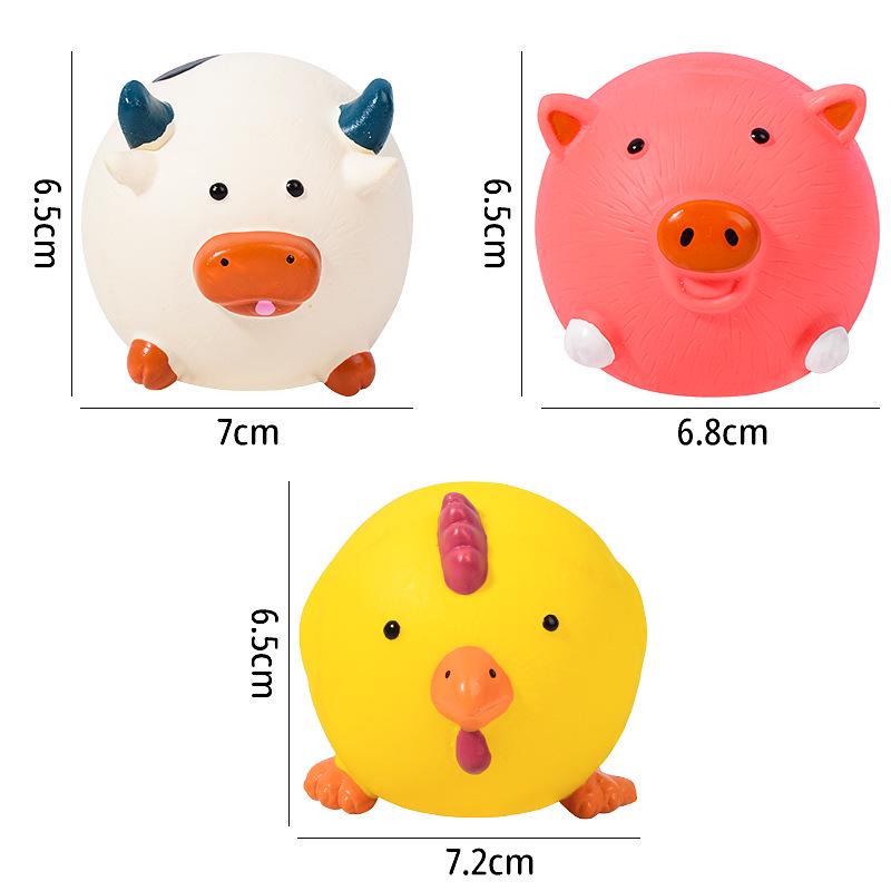 Latex Squeaky Pig & Chicken Head Ball Teething Toys for Small Dogs