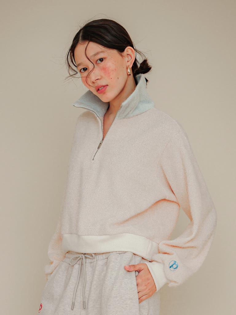 Peuswike Contrast Knit Zipup_Oat Beige